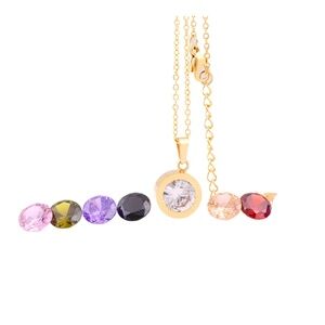 Gold Stainless Steel CZ Pendant Necklace 9mm Interchangeable Stone Custom Colour